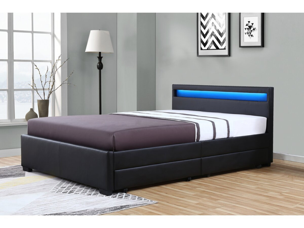 Cama LED "NICO" 140 × 190 cm - Negro