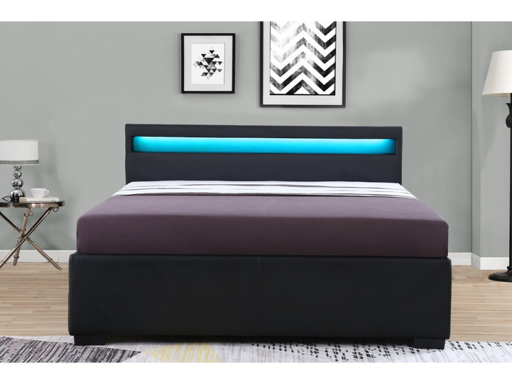 Cama LED "NICO" 140 × 190 cm - Negro
