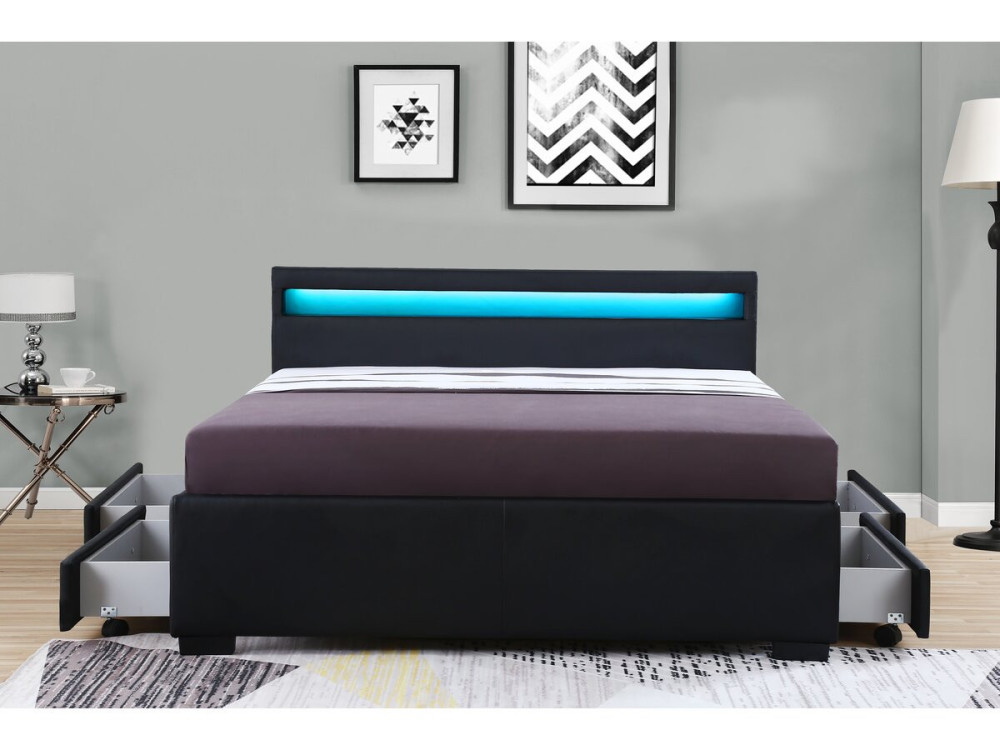 Cama LED "NICO" 140 × 190 cm - Negro