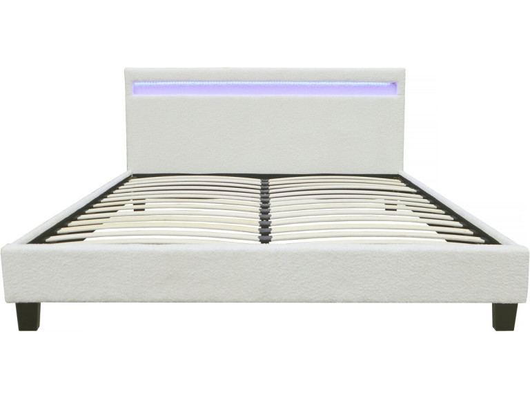 Cama de tela rizada "Maria" con LED 160x200cm - Crema