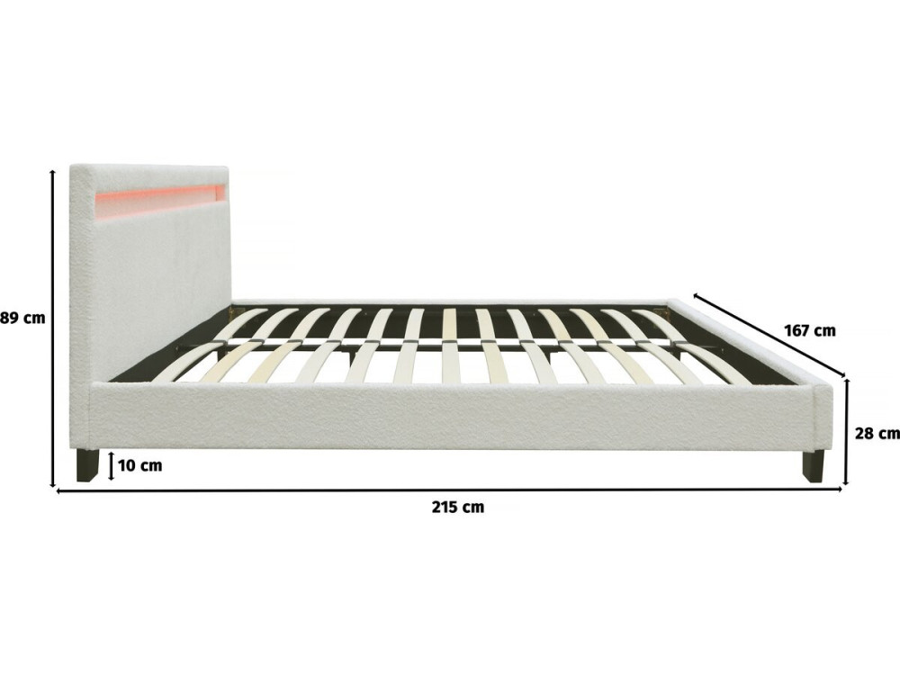 Cama de tela rizada "Maria" con LED 160x200cm - Crema
