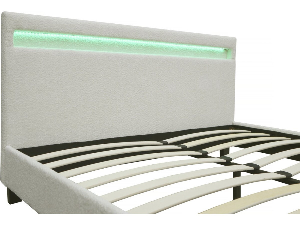 Cama de tela rizada "Maria" con LED 160x200cm - Crema