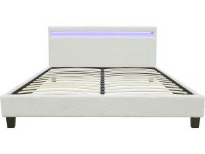 Cama de tela rizada "Maria" con LED 140x190cm - Crema