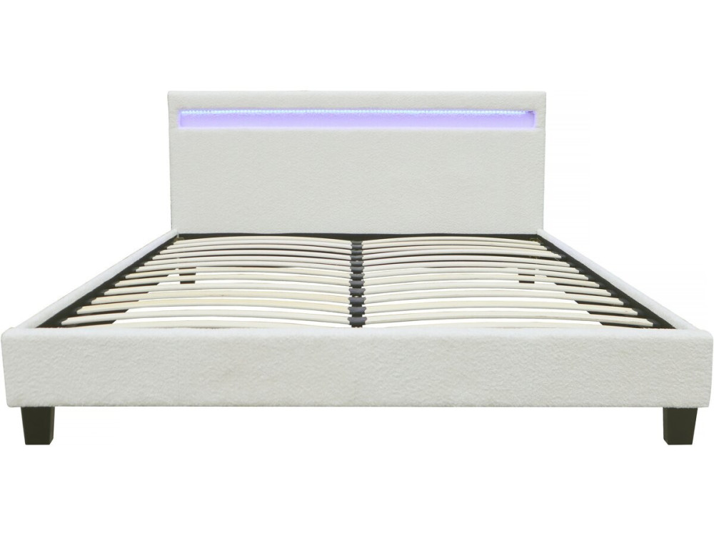 Cama de tela rizada "Maria" con LED 140x190cm - Crema