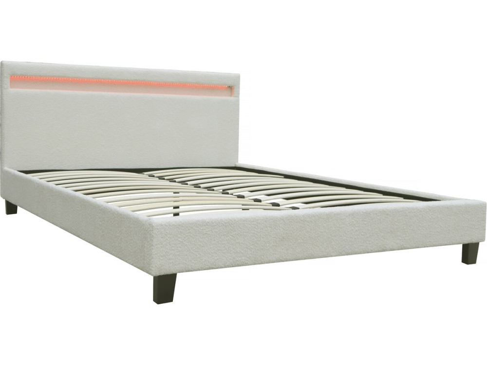 Cama de tela rizada "Maria" con LED 140x190cm - Crema