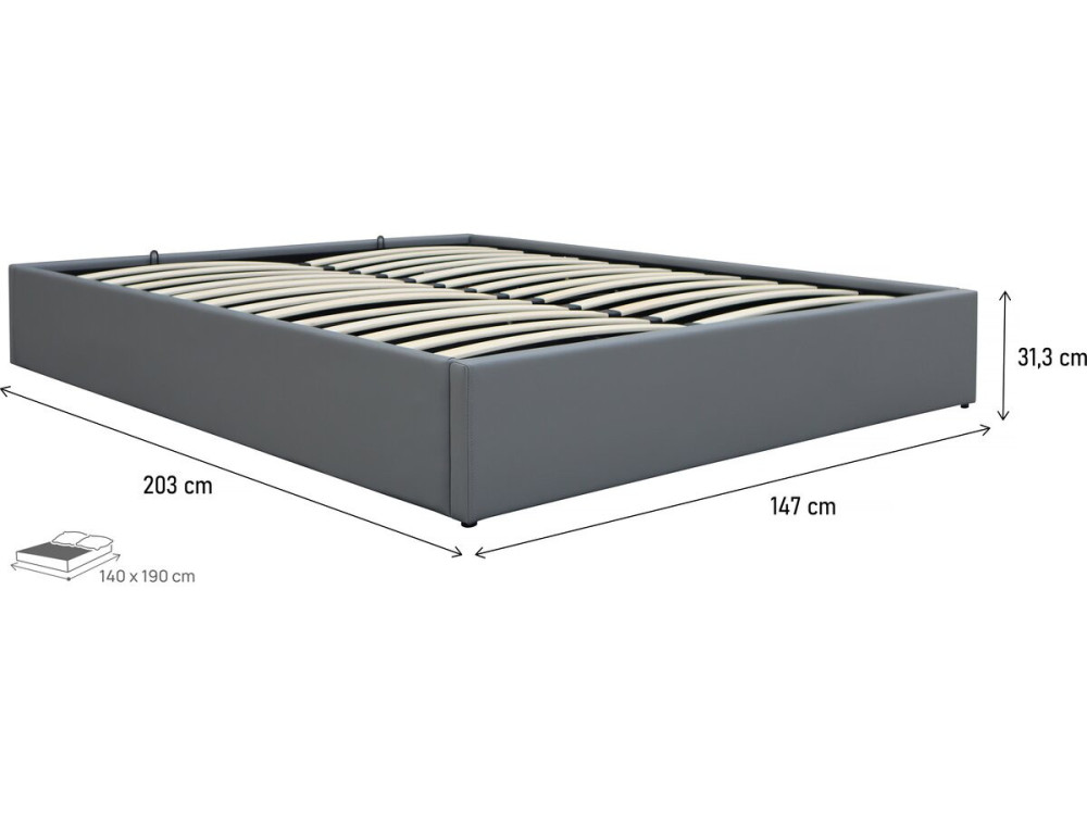 Cama doble de PVC con box "Ava" - 140 x 190 cm - Gris