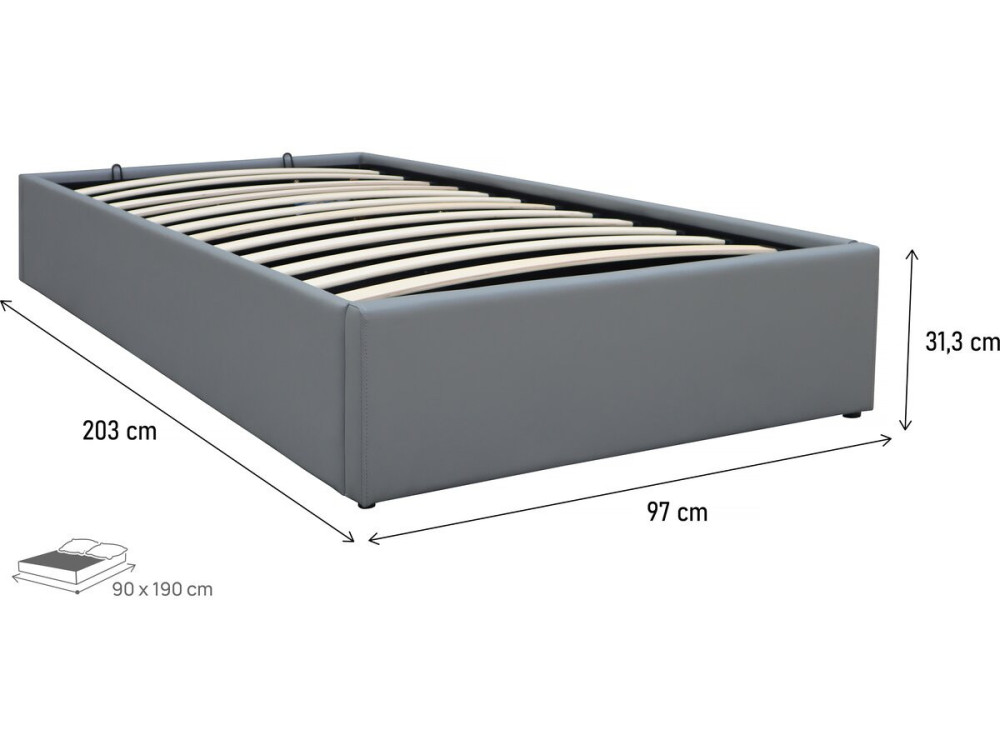 Cama individual de PVC con box "Ava" - 90 x 190 cm - Gris