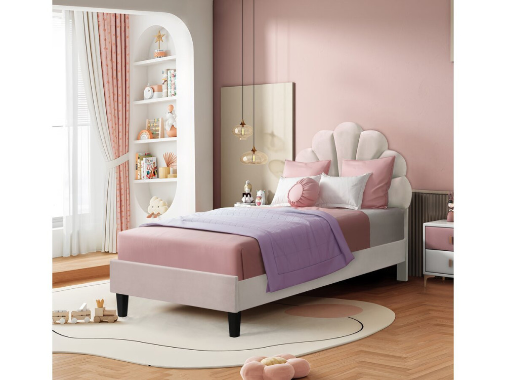 Cama de terciopelo "Manon" - Beige - 90 x 190 cm