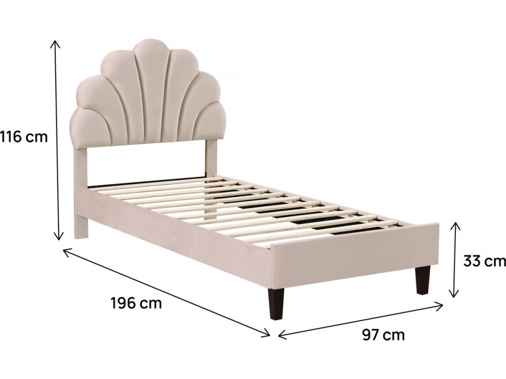 Cama de terciopelo "Manon" - Beige - 90 x 190 cm