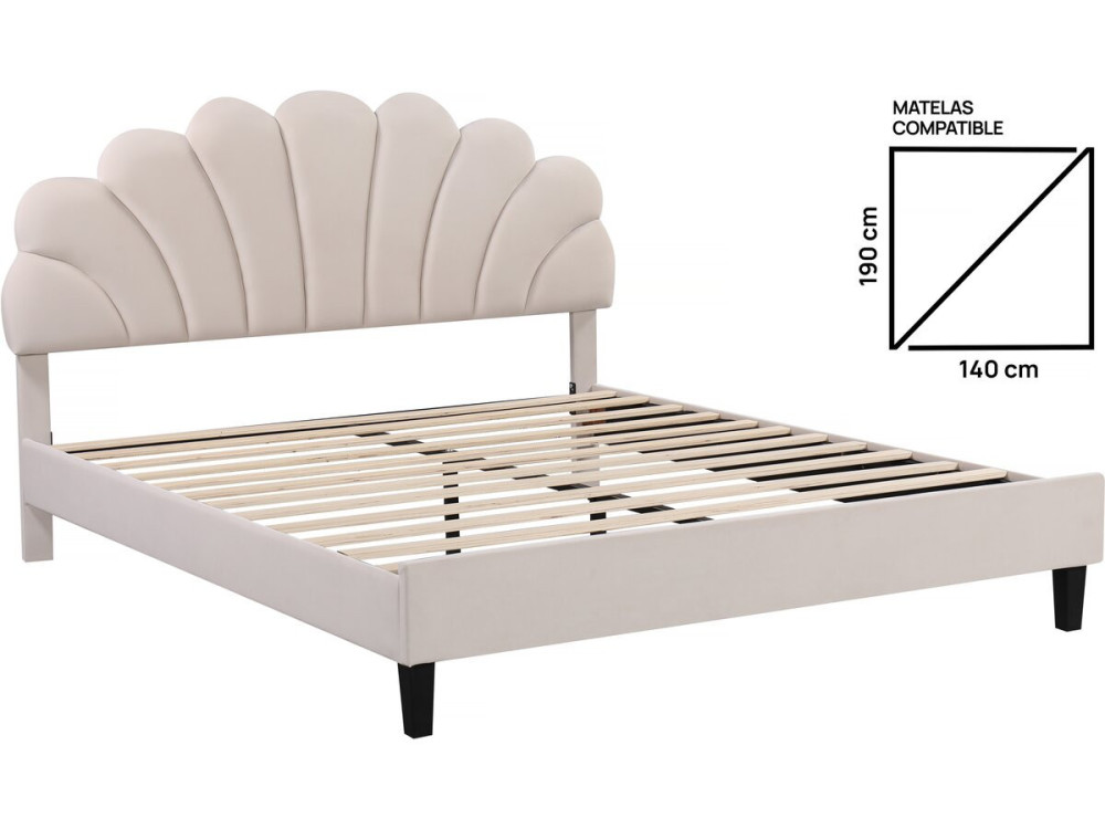 Cama de terciopelo "Manon" - Beige - 140 x 190 cm