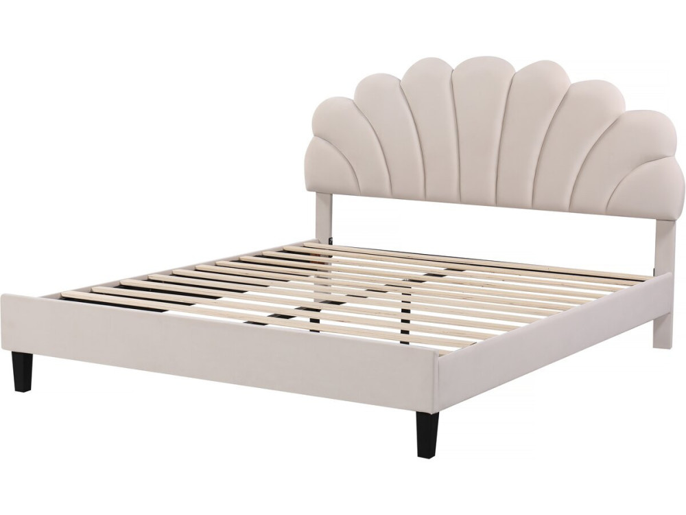 Cama de terciopelo "Manon" - Beige - 160 x 200 cm