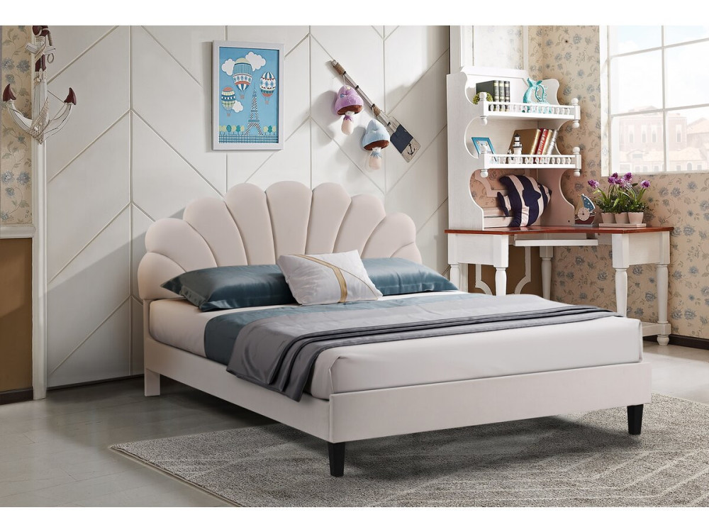 Cama de terciopelo "Manon" - Beige - 160 x 200 cm