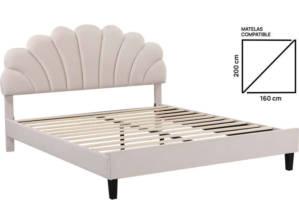 Cama de terciopelo "Manon" - Beige - 160 x 200 cm