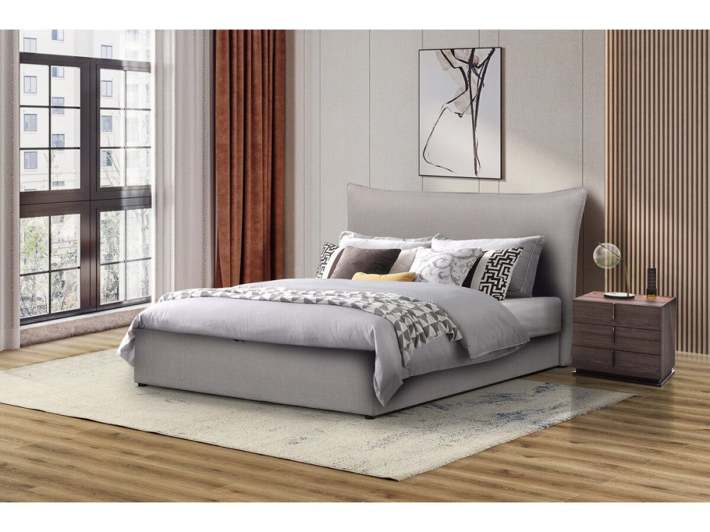 Cama doble con almacenaje "Megeve" 160 x 200 cm - Gris
