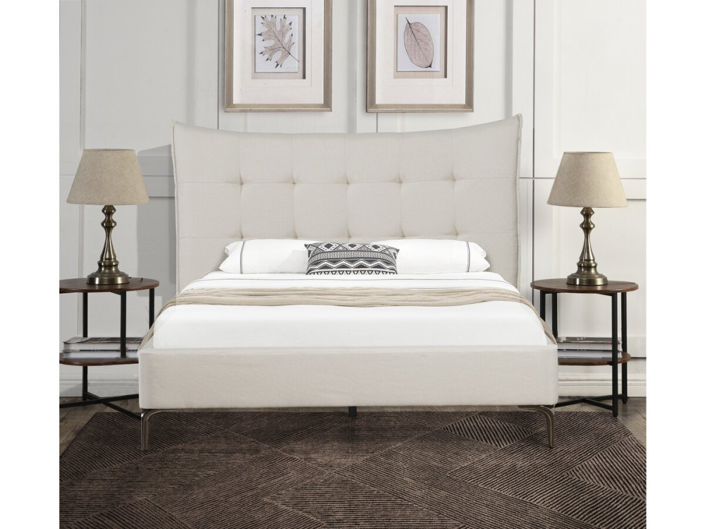 Cama doble de tejido capitoné «Aspen» 140 x 190 cm - Beige