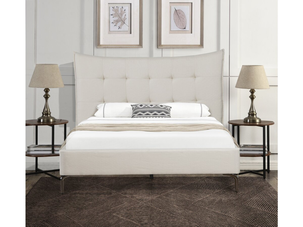 Cama doble de tejido capitoné «Aspen» 160 x 200 cm - Beige