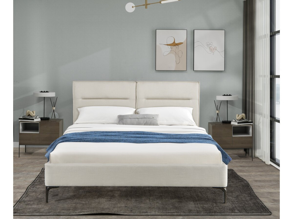 Cama doble de tela de diseño «Moritz» - 140 x 190 cm - Beis