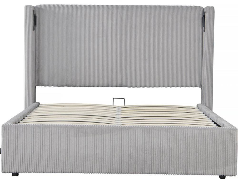 Cama doble de pana con cómoda integrada y lámpara "Cortina" - 140 x 190 cm - Gris