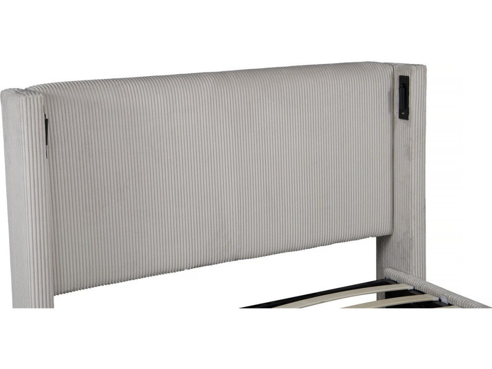 Cama doble de pana con cómoda integrada y lámpara "Cortina" - 160 x 200 cm - Beige
