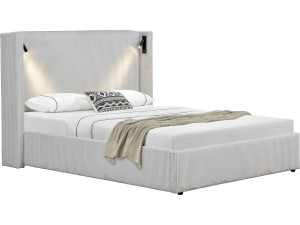 Cama doble de pana con cómoda integrada y lámpara "Cortina" - 140 x 190 cm - Beige