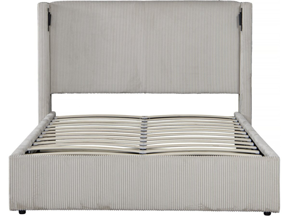 Cama doble de pana con cómoda integrada y lámpara "Cortina" - 140 x 190 cm - Beige