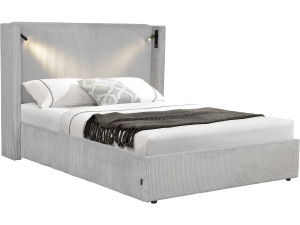 Cama doble de pana con cómoda integrada y lámpara "Cortina" - 160 x 200 cm - Gris
