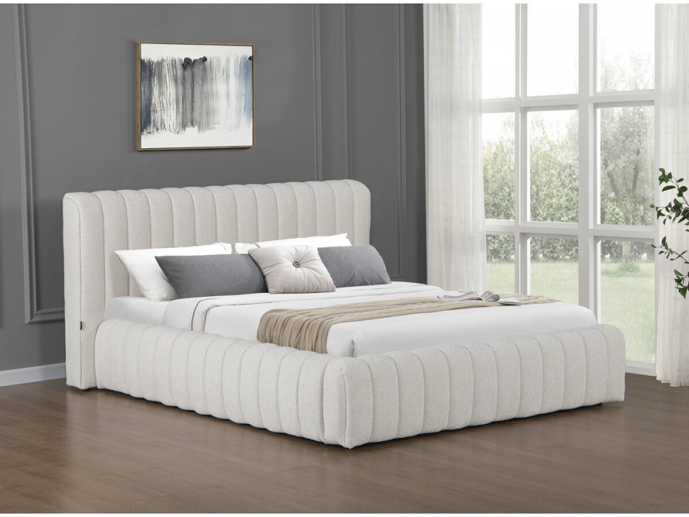 Cama doble de tela "Tignes" con espacio de almacenaje - 140 x 190 cm - Beige