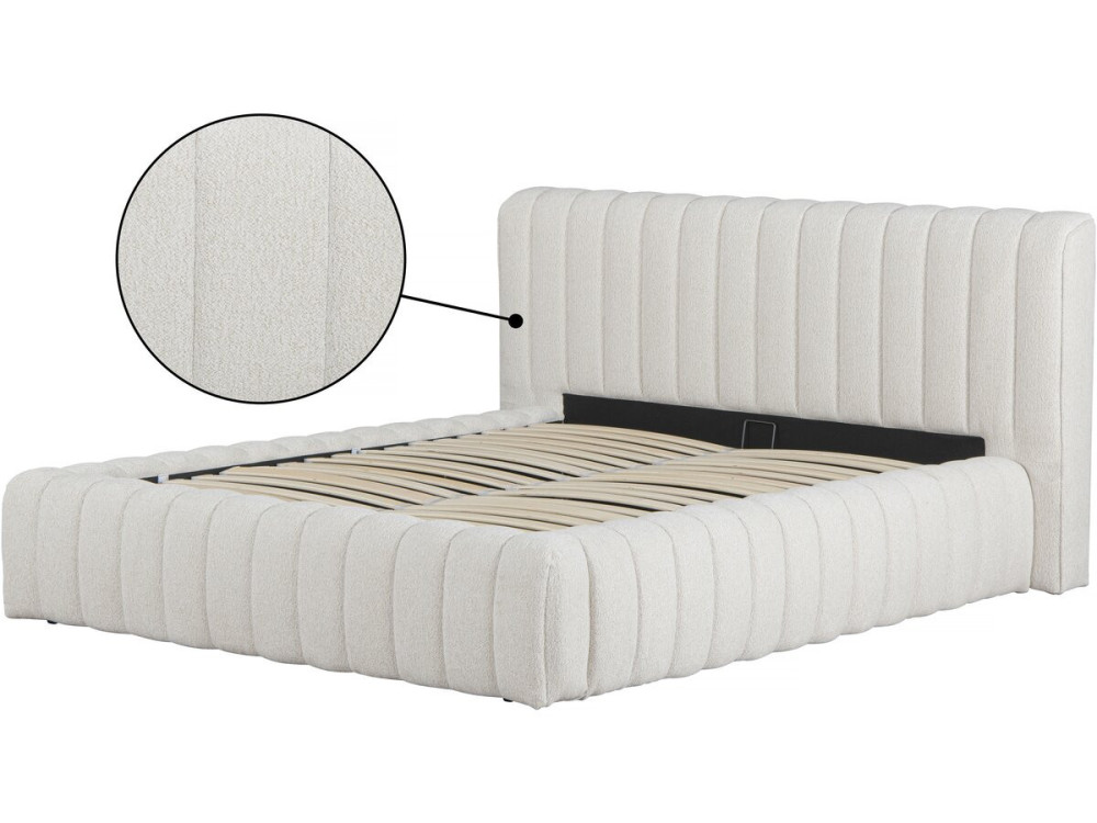 Cama doble de tela "Tignes" con espacio de almacenaje - 140 x 190 cm - Beige