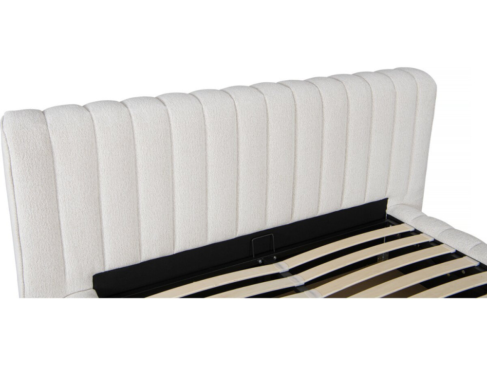 Cama doble de tela "Tignes" con espacio de almacenaje - 140 x 190 cm - Beige