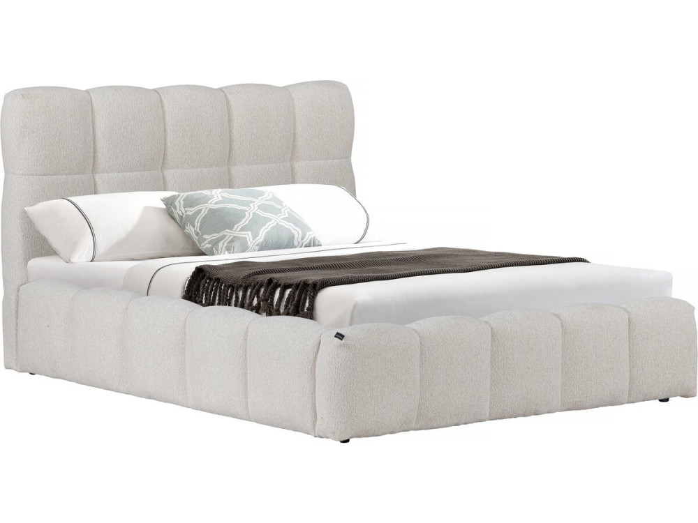Cama doble de tela "Davos" con espacio de almacenaje - 140 x 190 cm - Beige
