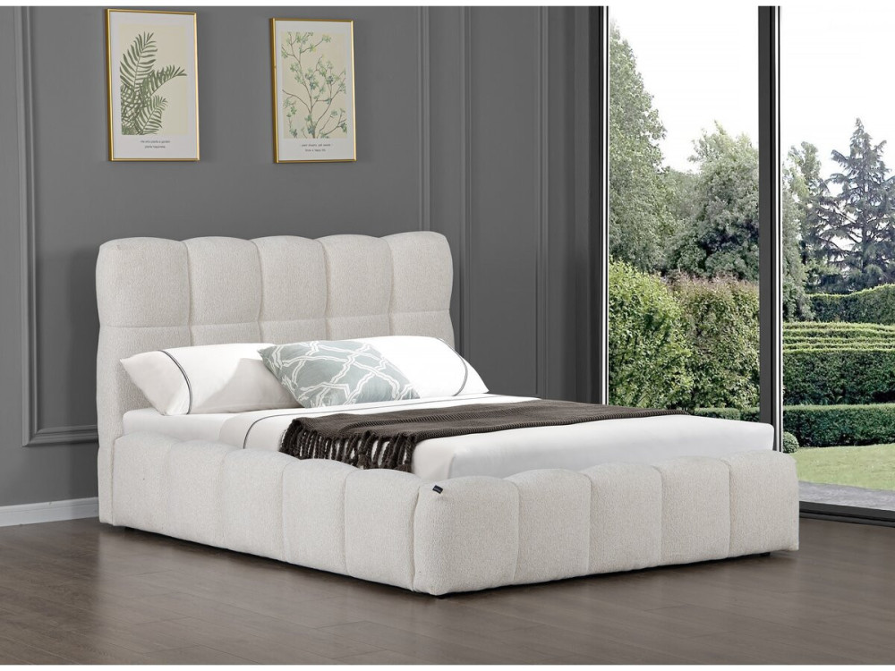 Cama doble de tela "Davos" con espacio de almacenaje - 160 x 200 cm - Beige