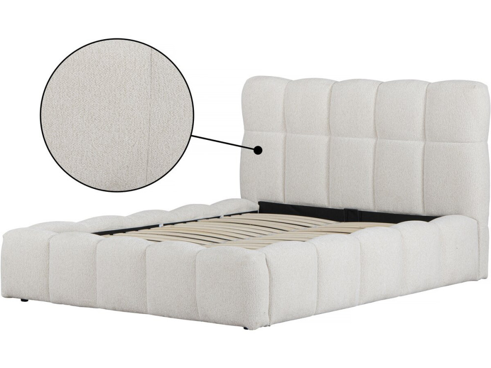 Cama doble de tela "Davos" con espacio de almacenaje - 160 x 200 cm - Beige