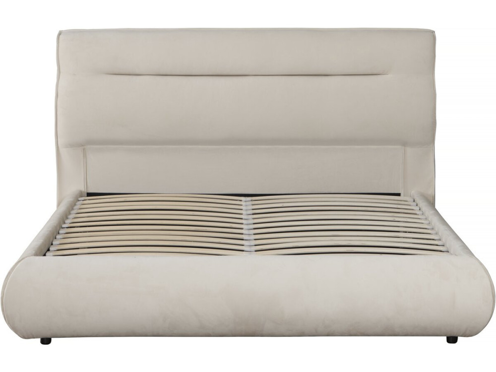 Cama doble con almacenaje en terciopelo "Chamonix" - 140 x 190 cm - Beige