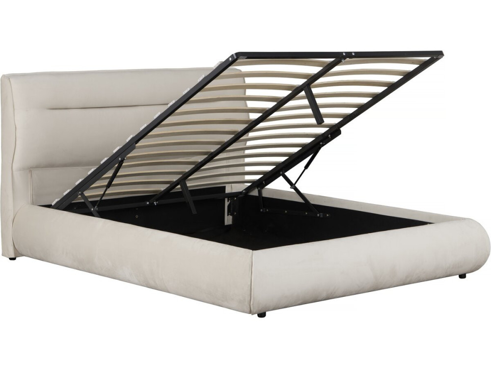 Cama doble con almacenaje en terciopelo "Chamonix" - 160 x 200 cm - Beige