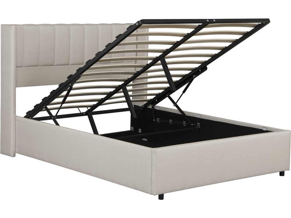Cama doble "Saint-Moritz" en lino con box - 140 x 190 cm - Beige