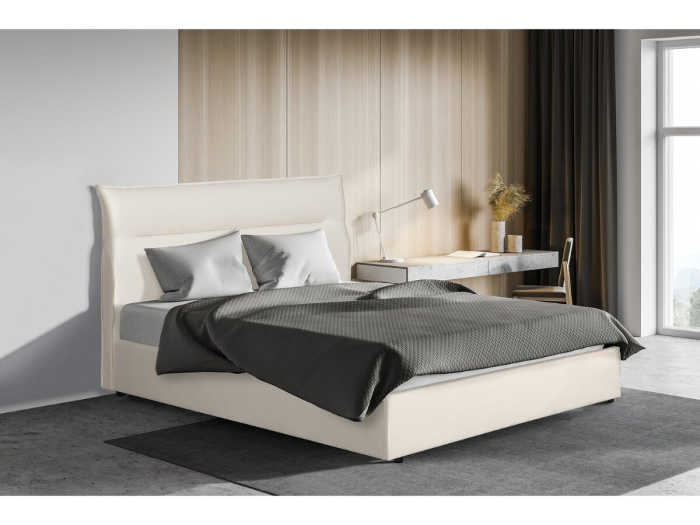 Cama de terciopelo "Isola" con cofre - 160 x 200 cm - Beige