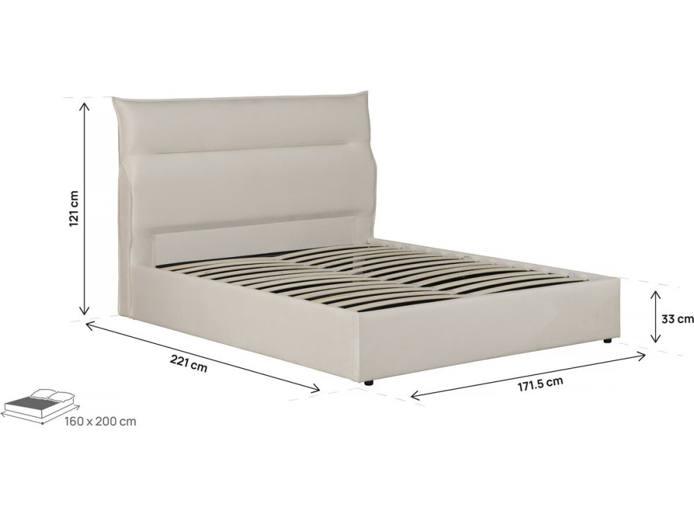 Cama de terciopelo "Isola" con cofre - 160 x 200 cm - Beige