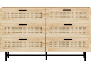 Cómoda "Harrison" de madera y caña - 120 x 40 x 75 cm - Beige