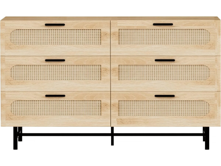 Cómoda "Harrison" de madera y caña - 120 x 40 x 75 cm - Beige