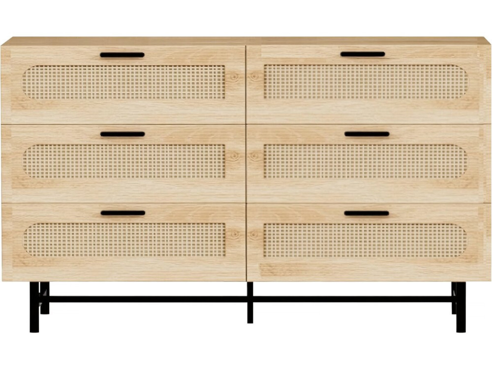 Cómoda "Harrison" de madera y caña - 120 x 40 x 75 cm - Beige