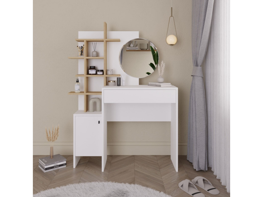 Mesa de maquillaje de madera "Mup" 105 x 35 x 151 cm - Blanca