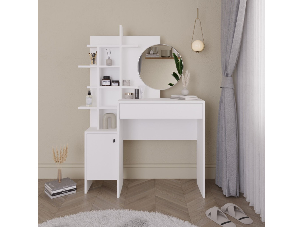 Mesa de maquillaje de madera "Mup" 105 x 35 x 151 cm - Blanca