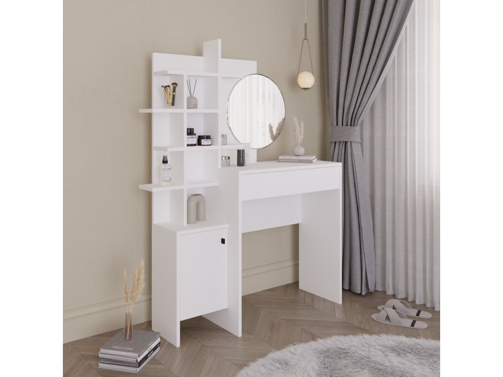 Mesa de maquillaje de madera "Mup" 105 x 35 x 151 cm - Blanca
