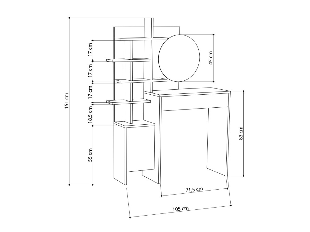 Mesa de maquillaje de madera "Mup" 105 x 35 x 151 cm - Blanca