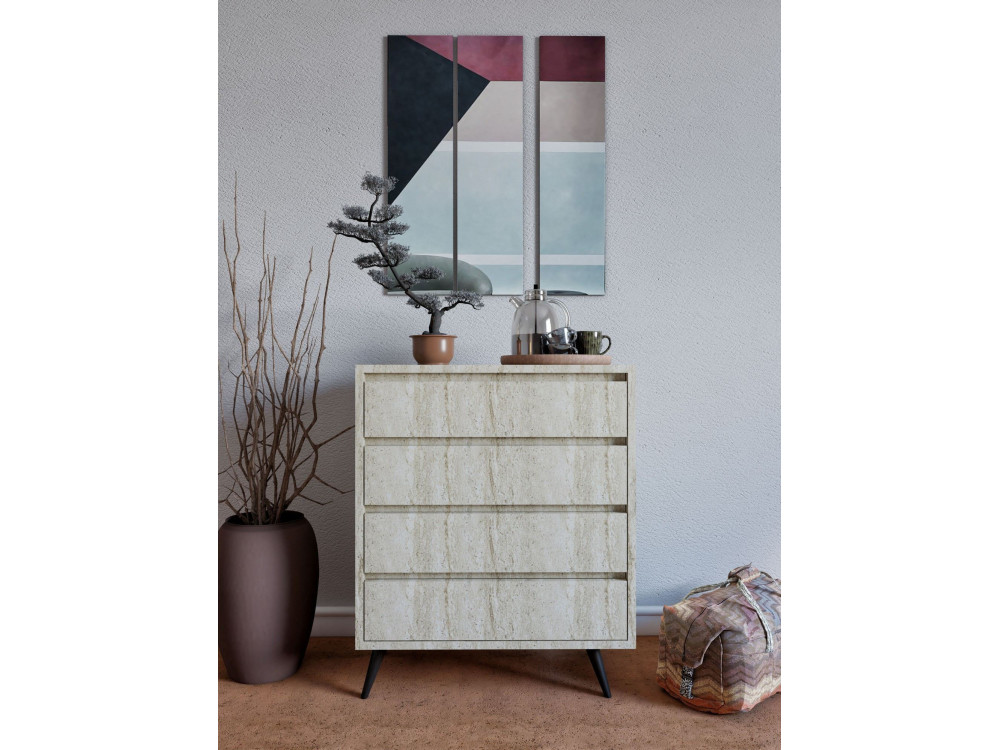 Cómoda de madera "Suvera" - 70 x 40 x 86 cm - Travertino