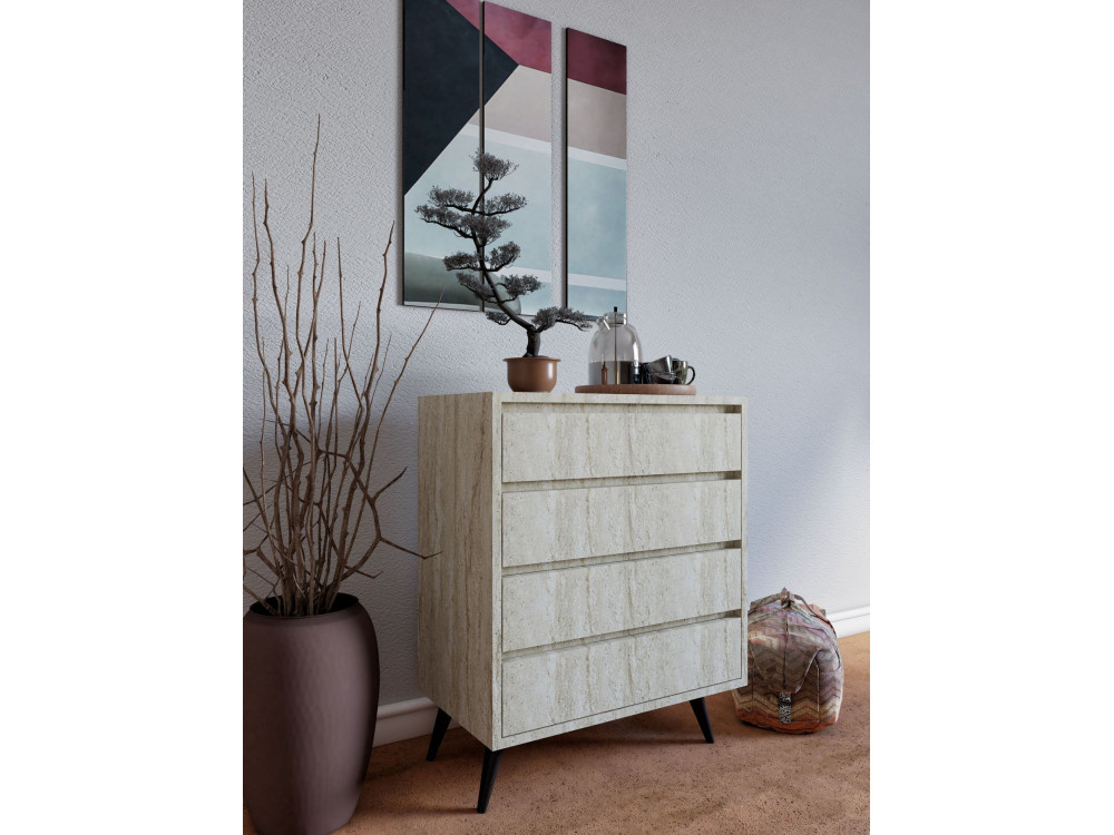 Cómoda de madera "Suvera" - 70 x 40 x 86 cm - Travertino