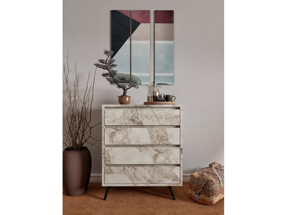 Cómoda de madera "Suvera" - 70 x 40 x 86 cm - Beige jaspeado