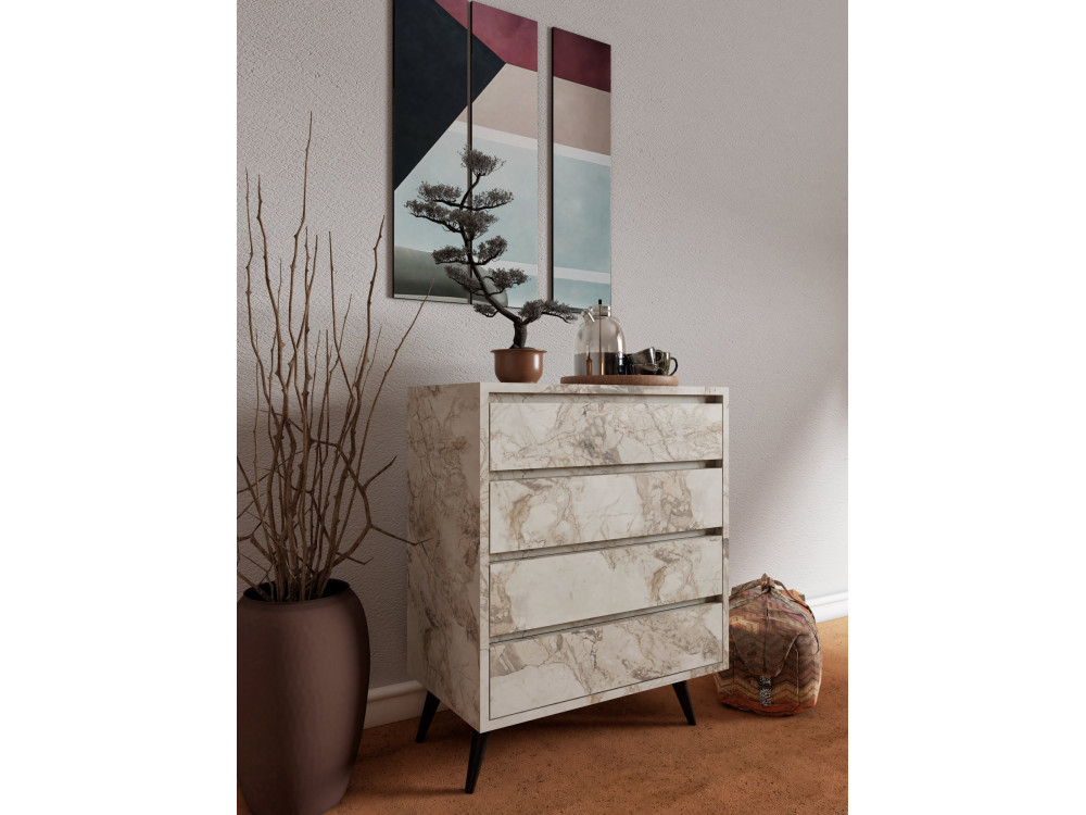Cómoda de madera "Suvera" - 70 x 40 x 86 cm - Beige jaspeado
