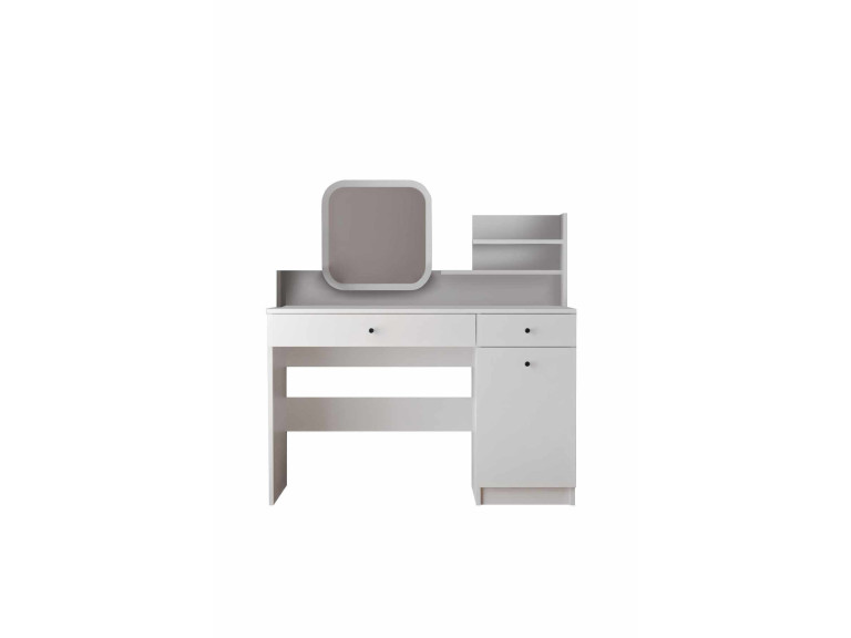 Tocador "Harmony Square" con espejo cuadrado de madera - 124 x 40 x 135 cm - Blanco