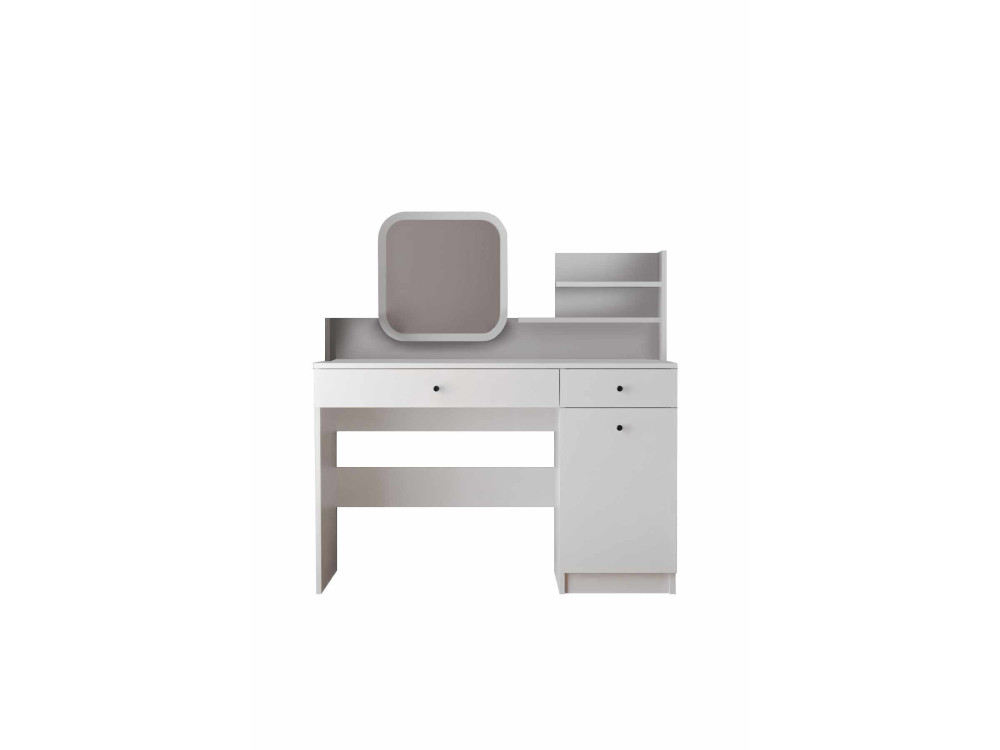 Tocador "Harmony Square" con espejo cuadrado de madera - 124 x 40 x 135 cm - Blanco